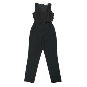 Ali & Jay Jumpsuit Womens Small Black Asymmetrical Pleated One-Piece V-Neck